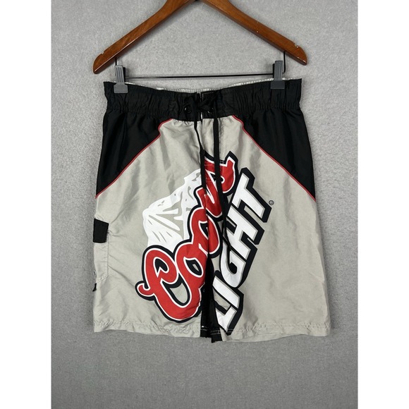 Coors Light Board Shorts Swim Trunks Men Large Black Silver Unlined Drawstring - Picture 1 of 5